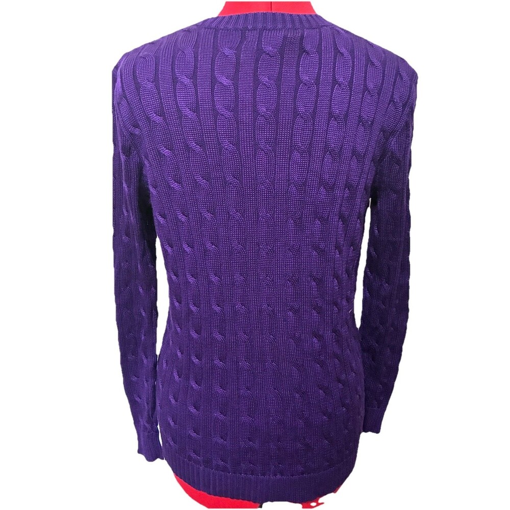 Lauren Ralph Lauren Women’s Purple Cable Knit Sweater With Logo Size Medium - Picture 5 of 9